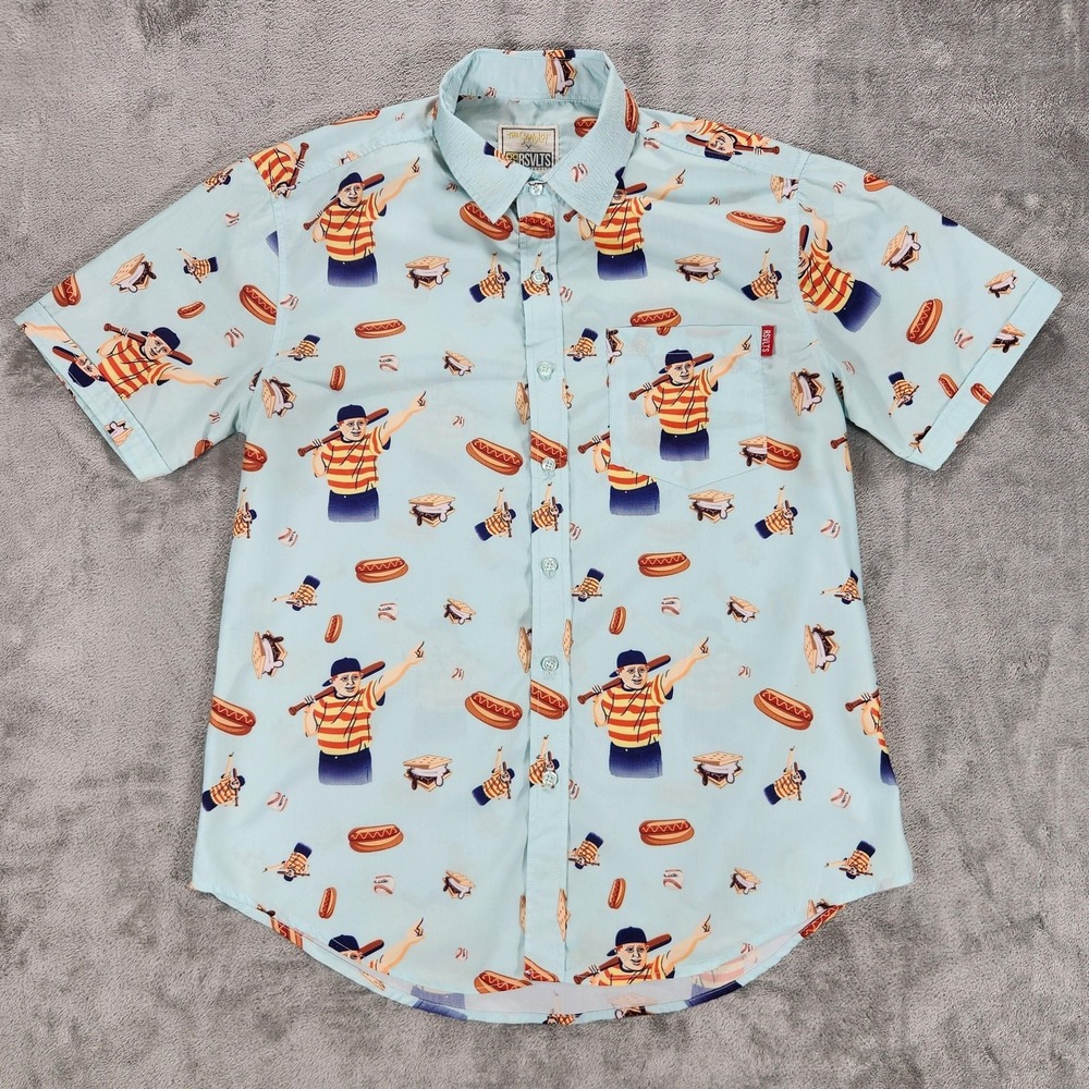 The Sandlot RSVLTS‎ Shirt Mens Medium Blue Hot Dog Smores Button Up Short Sleeve